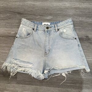 ROLLA'S Dusters High Rise Slim Jean Short Blue Light Wash Women Sz 26 Distressed